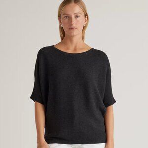 Lightweight Cotton Cashmere Link-Stitch Dolman Sweater Charcoal Size M